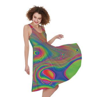 Psychedelic Rave Print Sleeveless Knee Length Dress | Newhawaiianshirts AU