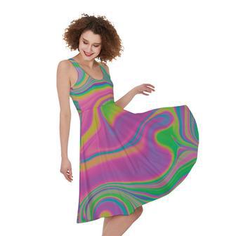 Psychedelic Soap Bubble Print Sleeveless Knee Length Dress | Newhawaiianshirts DE