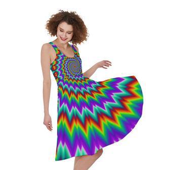 Psychedelic Spiral Optical Illusion Sleeveless Knee Length Dress | Newhawaiianshirts DE