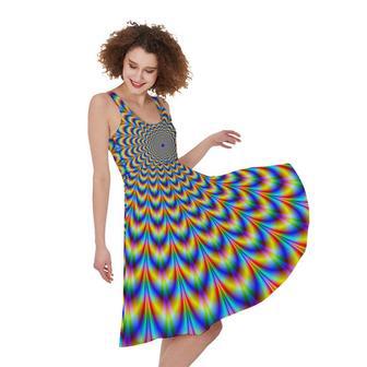 Psychedelic Wave Optical Illusion Sleeveless Knee Length Dress | Newhawaiianshirts CA