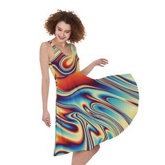 Psychedelic Wave Print Sleeveless Knee Length Dress | Newhawaiianshirts CA