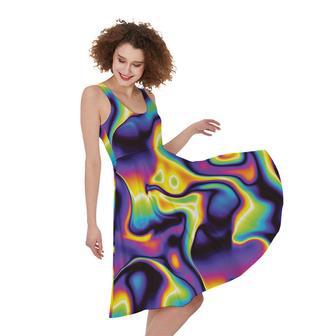 Psychedelic Wavy Print Sleeveless Knee Length Dress | Newhawaiianshirts CA