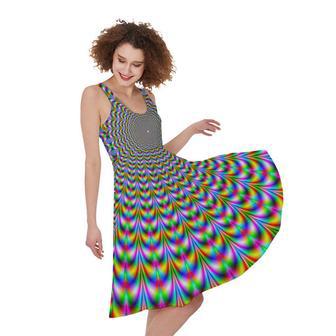 Psychedelic Web Optical Illusion Sleeveless Knee Length Dress | Newhawaiianshirts DE