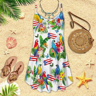 Puerto Rico Parrots Tropical Spaghetti Strap Summer Dress | Newhawaiianshirts CA