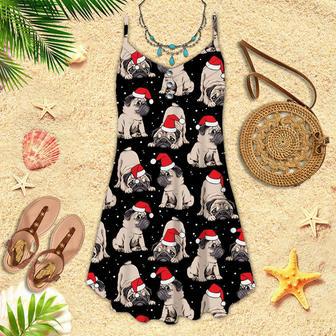 Puppy With Red Hat On Christmas In July Spaghetti Strap Summer Dress | Newhawaiianshirts UK