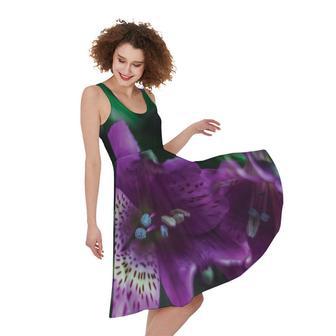 Purple Alstroemeria Print Sleeveless Knee Length Dress | Newhawaiianshirts CA