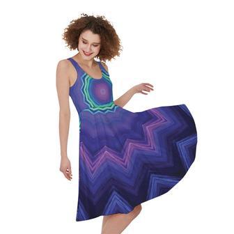 Purple And Blue Kaleidoscope Print Sleeveless Knee Length Dress | Newhawaiianshirts DE