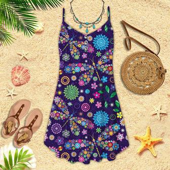 Purple Dragonfly And Flowers Spaghetti Strap Summer Dress | Newhawaiianshirts DE