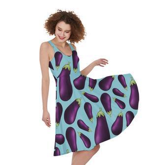 Purple Eggplant Pattern Print Sleeveless Knee Length Dress | Newhawaiianshirts DE