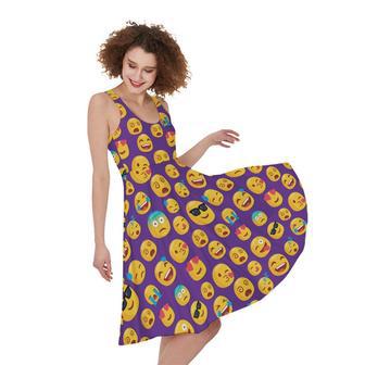 Purple Emoji Pattern Print Sleeveless Knee Length Dress | Newhawaiianshirts CA