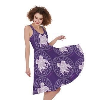 Purple Gemini Zodiac Pattern Print Sleeveless Knee Length Dress | Newhawaiianshirts AU