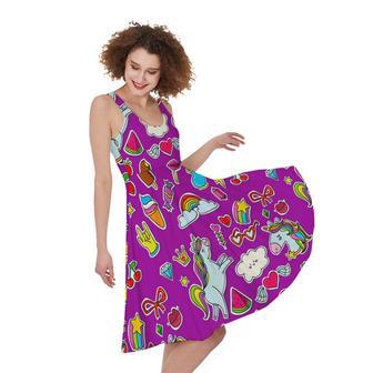 Purple Girly Unicorn Pattern Print Sleeveless Knee Length Dress | Newhawaiianshirts