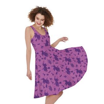 Purple Halloween Witch Pattern Print Sleeveless Knee Length Dress | Newhawaiianshirts AU