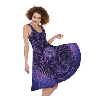 Purple Hamsa Hand Print Sleeveless Knee Length Dress | Newhawaiianshirts UK