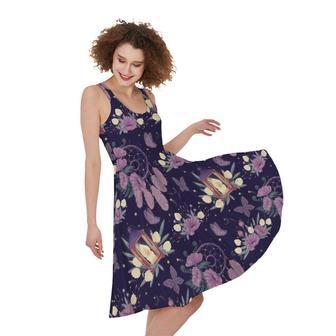 Purple Indian Dream Catcher Print Sleeveless Knee Length Dress | Newhawaiianshirts