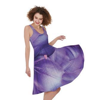 Purple Lily Flower Print Sleeveless Knee Length Dress | Newhawaiianshirts DE