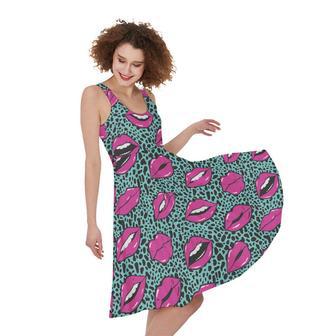 Purple Lips Pattern Print Sleeveless Knee Length Dress | Newhawaiianshirts