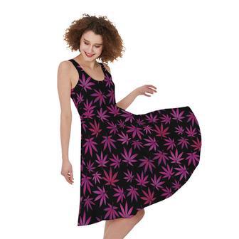 Purple Marijuana Leaf Pattern Print Sleeveless Knee Length Dress | Newhawaiianshirts AU