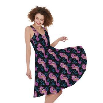 Purple Seahorse Pattern Print Sleeveless Knee Length Dress | Newhawaiianshirts UK