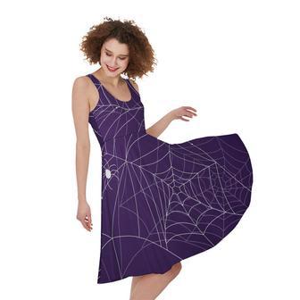 Purple Spider Web Pattern Print Sleeveless Knee Length Dress | Newhawaiianshirts AU