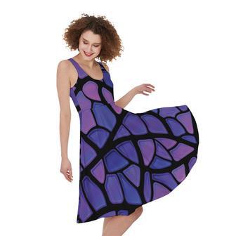 Purple Stained Glass Mosaic Print Sleeveless Knee Length Dress | Newhawaiianshirts