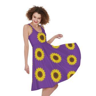 Purple Sunflower Pattern Print Sleeveless Knee Length Dress | Newhawaiianshirts AU