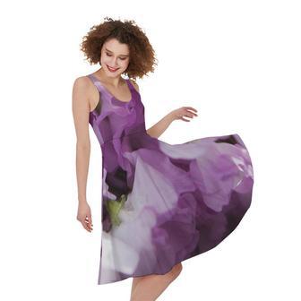 Purple Sweet Pea Print Sleeveless Knee Length Dress | Newhawaiianshirts CA