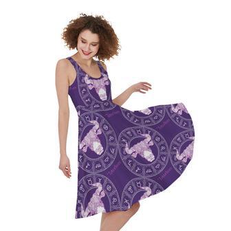 Purple Taurus Zodiac Pattern Print Sleeveless Knee Length Dress | Newhawaiianshirts CA