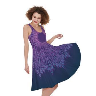 Purple Trippy Mandala Print Sleeveless Knee Length Dress | Newhawaiianshirts AU