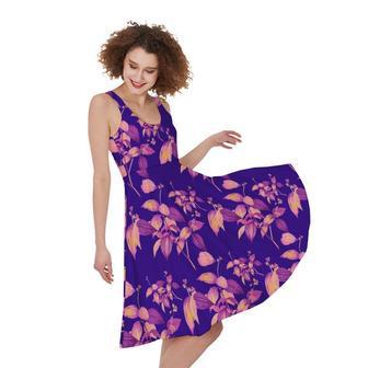 Purple Tropical Hawaiian Pattern Print Sleeveless Knee Length Dress | Newhawaiianshirts DE