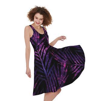 Purple Tropical Leaves Print Sleeveless Knee Length Dress | Newhawaiianshirts AU