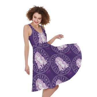 Purple Virgo Zodiac Pattern Print Sleeveless Knee Length Dress | Newhawaiianshirts DE