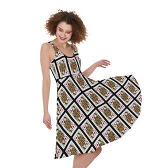 Queen Of Diamonds Pattern Print Sleeveless Knee Length Dress | Newhawaiianshirts CA