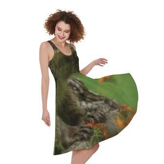 Raccoon And Flower Print Sleeveless Knee Length Dress | Newhawaiianshirts AU