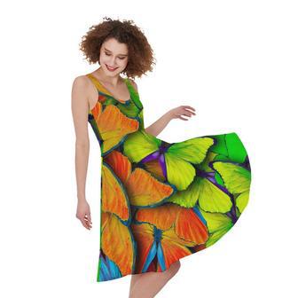 Rainbow Butterfly Pattern Print Sleeveless Knee Length Dress | Newhawaiianshirts AU