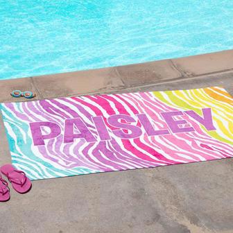 Rainbow Chevron Pattern Custom Name Beach Towels Pool Beach Lovers | Newhawaiianshirts UK