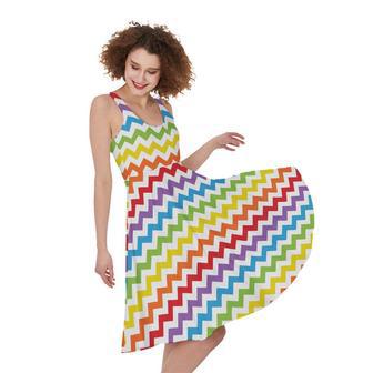 Rainbow Chevron Pattern Print Sleeveless Knee Length Dress | Newhawaiianshirts