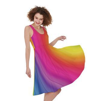 Rainbow Flow Print Sleeveless Knee Length Dress | Newhawaiianshirts UK