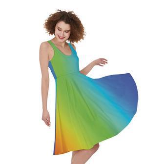 Rainbow Gradient Print Sleeveless Knee Length Dress | Newhawaiianshirts