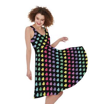 Rainbow Heart Pattern Print Sleeveless Knee Length Dress | Newhawaiianshirts