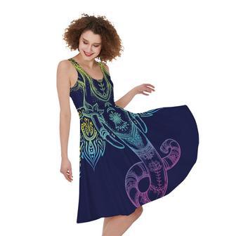 Rainbow Indian Elephant Print Sleeveless Knee Length Dress | Newhawaiianshirts DE