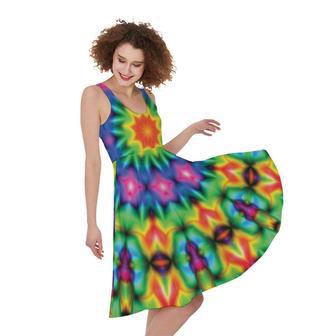 Rainbow Kaleidoscope Print Sleeveless Knee Length Dress | Newhawaiianshirts AU