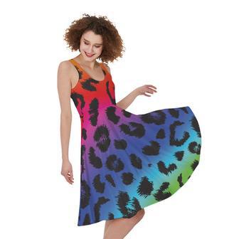 Rainbow Leopard Print Sleeveless Knee Length Dress | Newhawaiianshirts