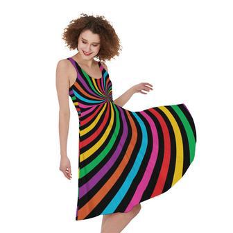 Rainbow Psychedelic Swirl Print Sleeveless Knee Length Dress | Newhawaiianshirts