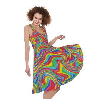 Rainbow Rave Print Sleeveless Knee Length Dress | Newhawaiianshirts