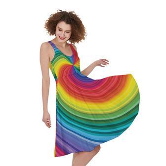 Rainbow Swirl Print Sleeveless Knee Length Dress | Newhawaiianshirts DE