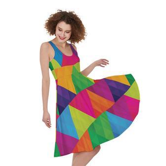 Rainbow Triangles Pattern Print Sleeveless Knee Length Dress | Newhawaiianshirts AU