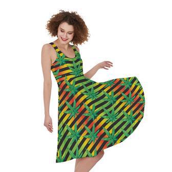 Rasta Striped Pattern Print Sleeveless Knee Length Dress | Newhawaiianshirts AU