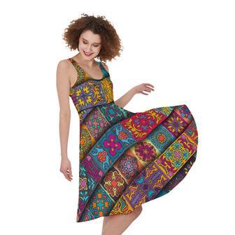 Rectangle Mandala Bohemian Pattern Print Sleeveless Knee Length Dress | Newhawaiianshirts