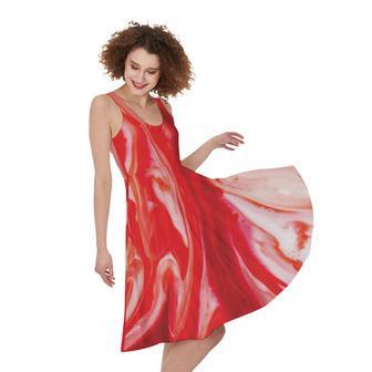 Red Acid Melt Print Sleeveless Knee Length Dress | Newhawaiianshirts CA